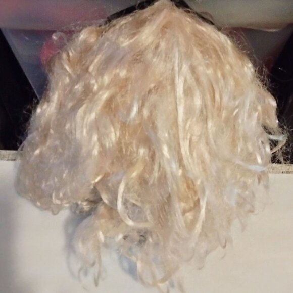 Halloween Costume White Wig Black Velvet Bow Shabby Distressed - Picture 2 of 4